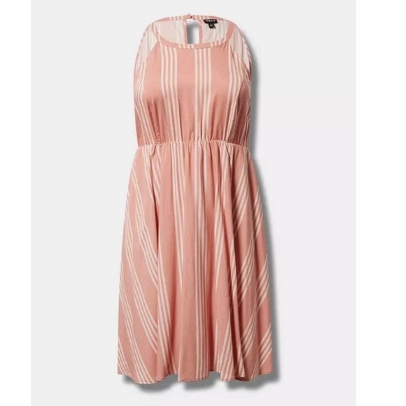 Torrid Peach Striped‎ A Line Sleeveless Challis Dress Size 3X Pockets - Picture 4 of 11